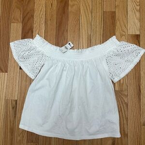 Express Off-Shoulder White Blouse with Eyelet Detail